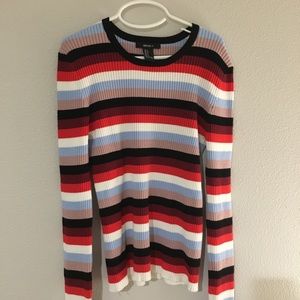 multi-colored ribbed stripe sweater-knit top